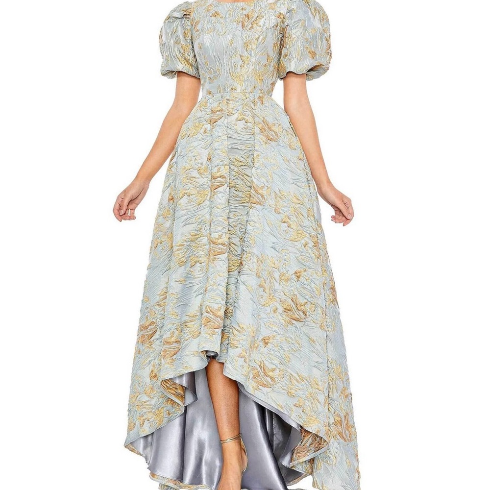 Mac Duggal High Low Dress in Blue and Gold